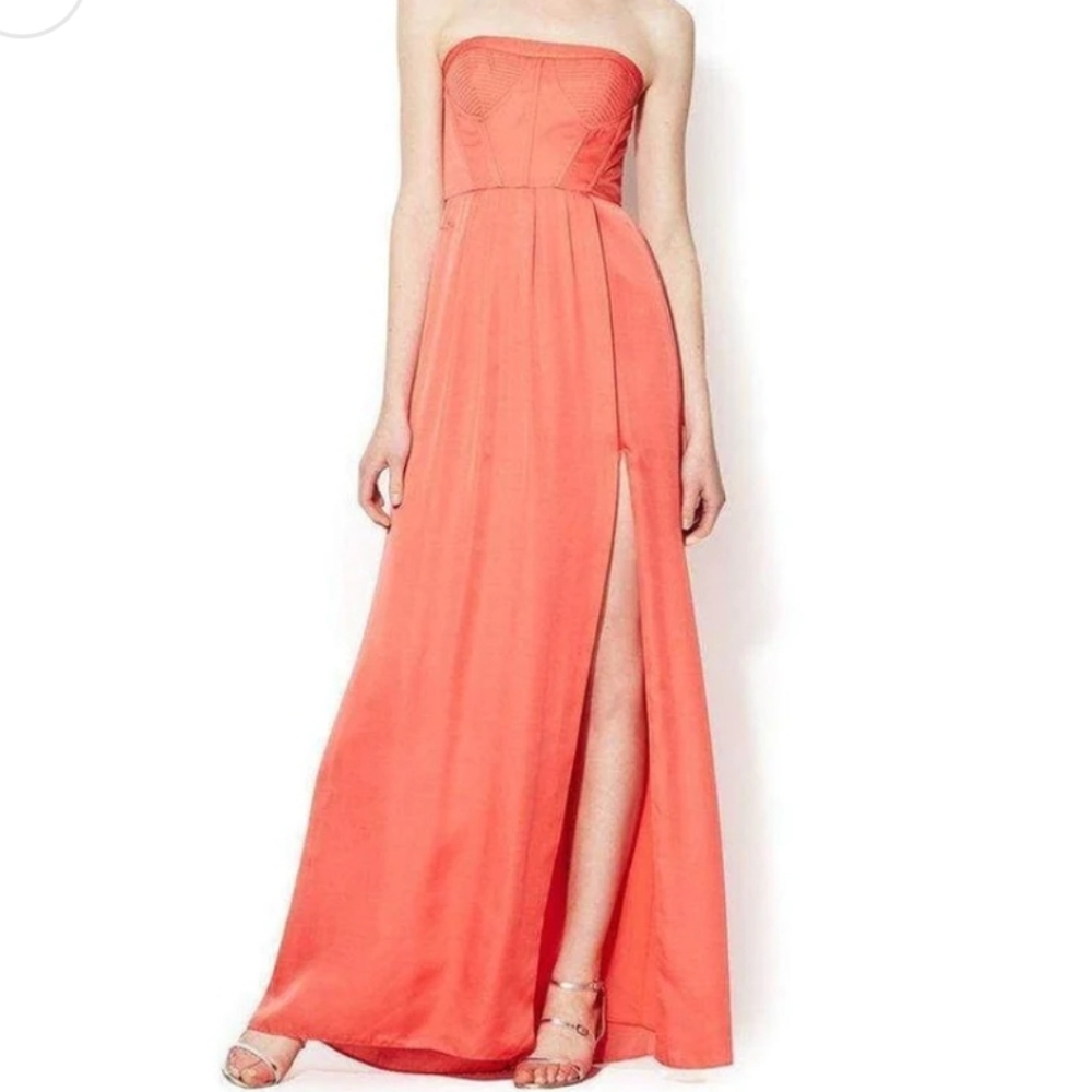 BCBGMAXAZRIA Enyas Womans Coral Convertible Fitted Bustier Slit Formal Dress